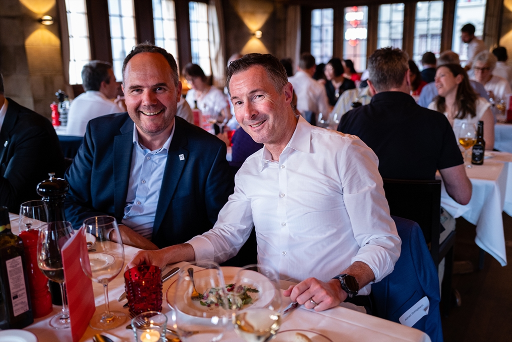 From left, Patrick Steinmetz ’11 MBA and Adrian Schüpbach ’00 LLM