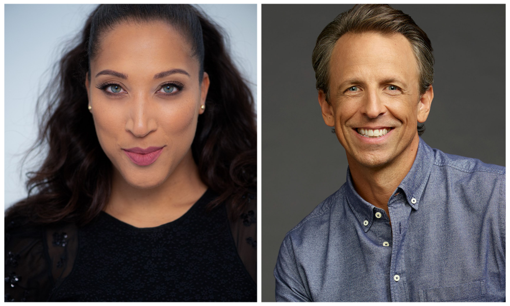 Robin Thede and Seth Myers