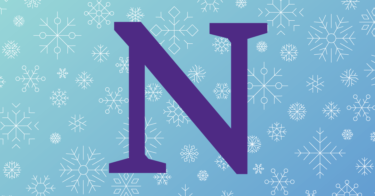 Northwestern logo against holiday background