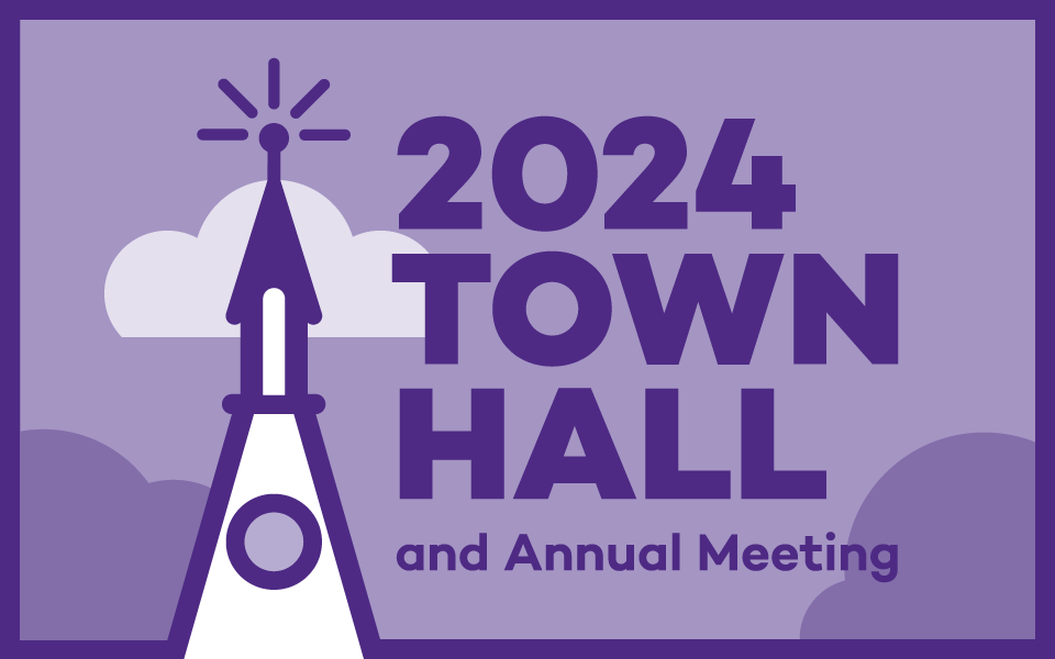 Words that read 2024 town hall and annual meeting against purple background