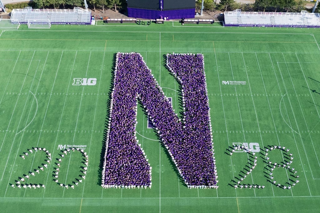 Northwestern N on football field